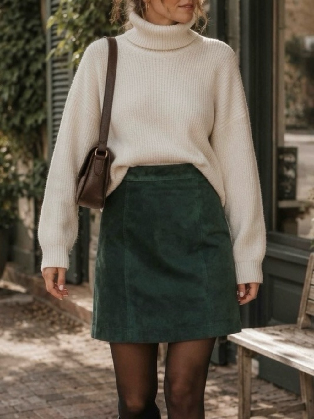 Vintage Rock Creek 90s Emerald Green Leather Suede High Waist Skirt | Size 6